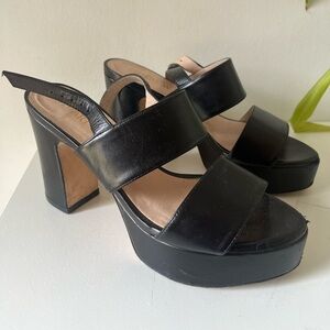 Stuart Weitzman Black Leather Platform Pumps Heels Sandals Straps EU 36.5
